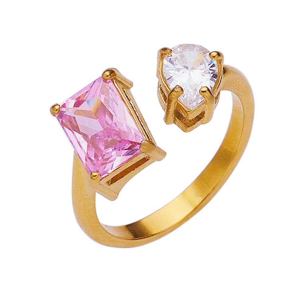 European INS Zirconia Light Luxury Titanium Steel Ring, 18K Gold Plated, Cool Niche Design.