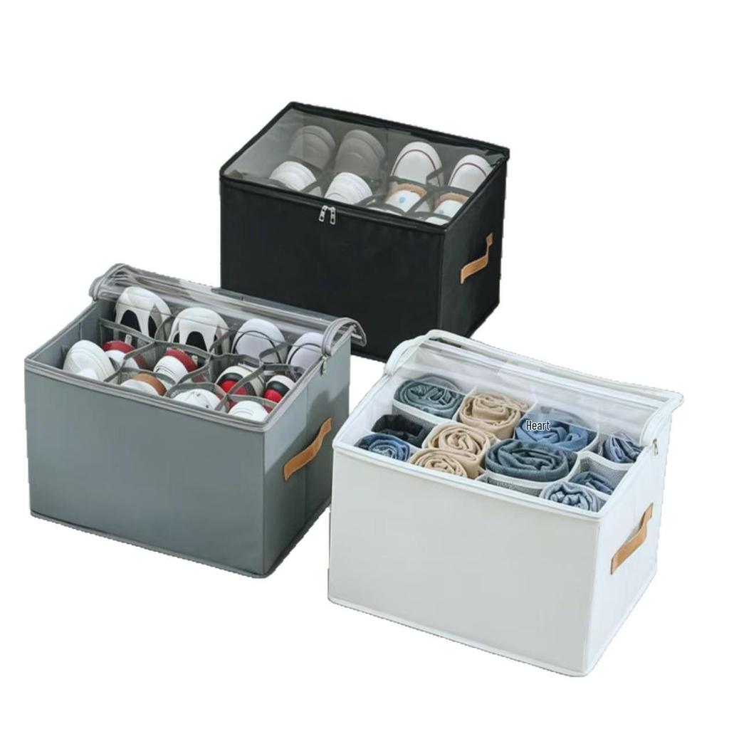 Yuzhe Transparent Foldable Shoe Storage Box with Compartments and Lid for Shoes and Sundries