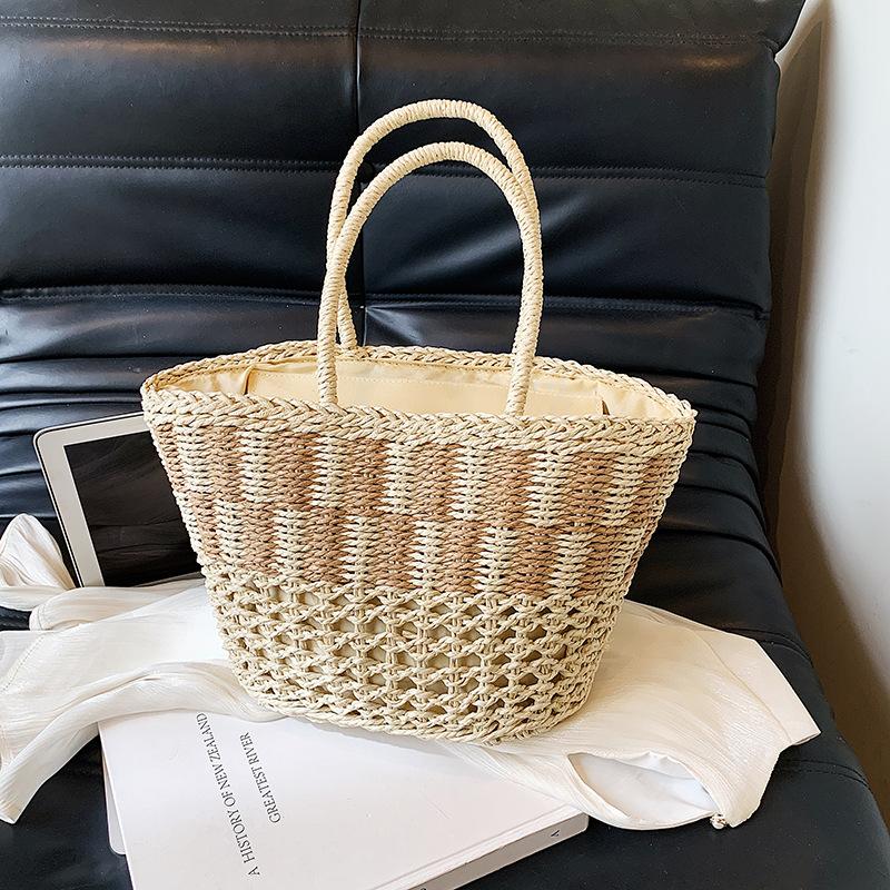 New Fashion Trend Woven Vegetable Basket Portable Shoulder Beach Bag Large Capacity