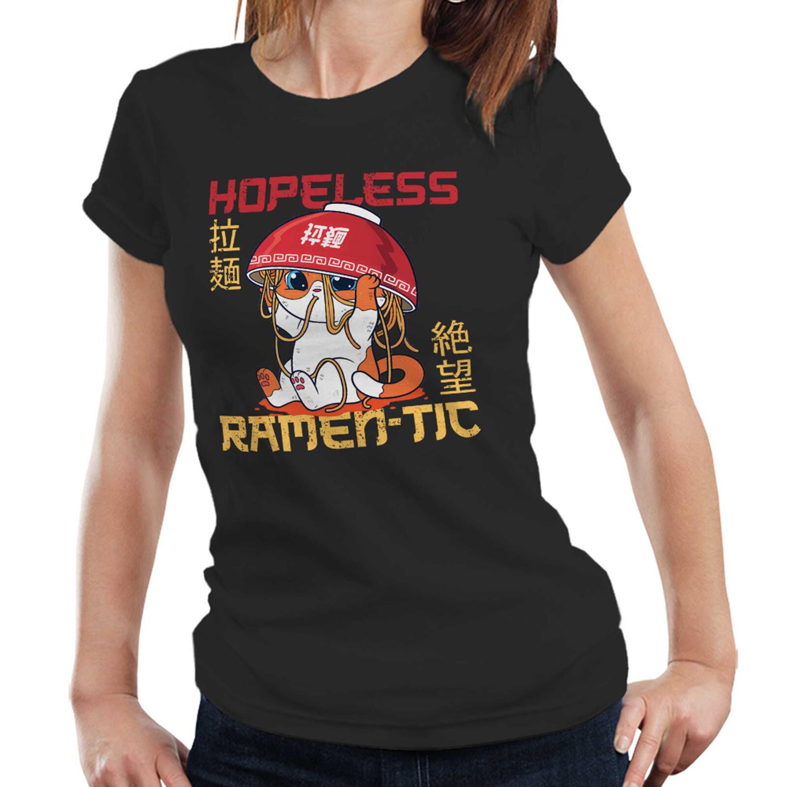 Hopless Ramen-tic Tshirt Semi Fitted Ladies Noodles Cute Cat Kitten Japanese Art 4XL
