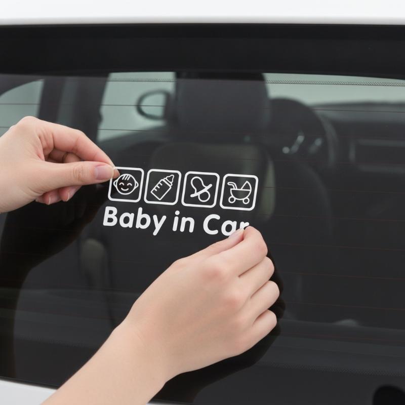 Waterproof Baby In Car Decal With Cute Cartoon Icons And Easy Install Perfect For Car Rear Window Safety Reminder