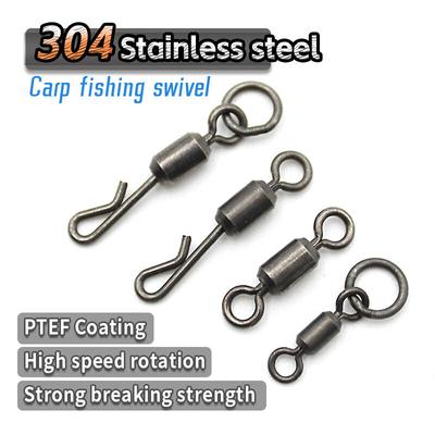 10pcs Carp Fishing Accessories Swivel 304 Stalnless Steel PTEF Coating High Speed Rotation For Carp Fishing Hair Chod Rig Tackle