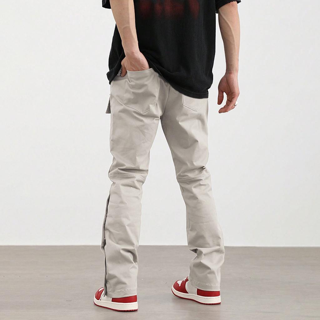 Men's Solid Color Retro Straight Wide Leg Trousers Men's Casual Fashion Multi Pocket Trousers