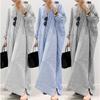 Women's Collar Half Sleeve Maxi Dress Loose Waist Vertical Stripe Cotton Shirt Dress