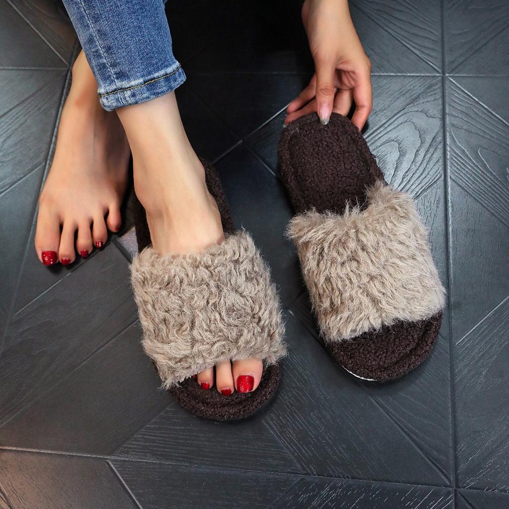 Fashionista Home Warm Indoor Leaky Finger Plush Raw European Cotton Slippers