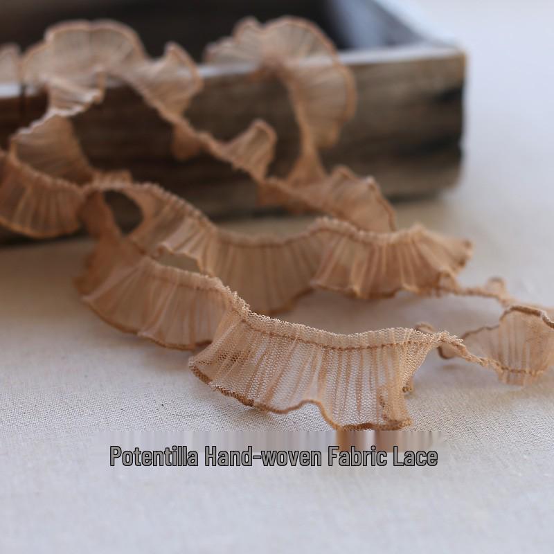 2cm Mesh Pleated Lace Trim with Dense Thread Edge for Doll Clothes and Hats