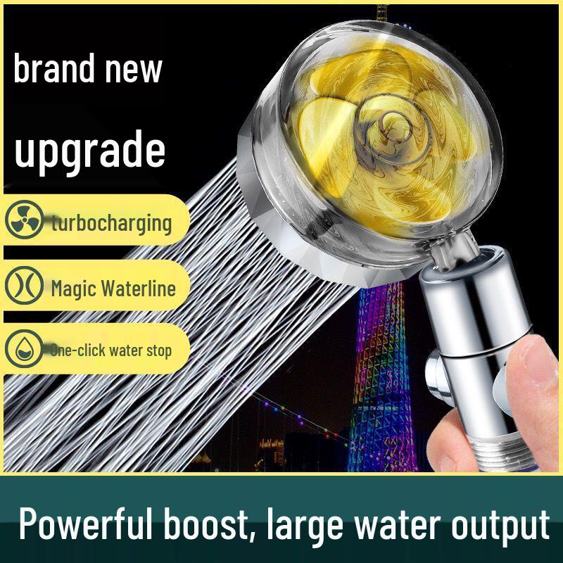 Compact Twin-Turbine Booster Shower Head with Dual Propellers