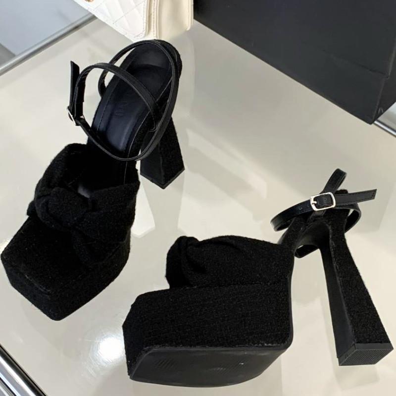 

Luxury Retro Woven Bow High Heels Ankle Strap Waterproof Platform Super High Heel Women Sandals Fashion Comfortable Slide Sandal 41