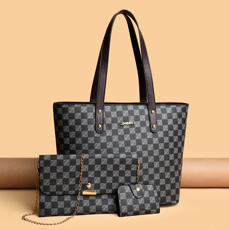 New Printed Shoulder Bag Splicing Plaid Messenger Bag Contrasting Color Large Capacity Texture Women's Bag Mother Bag