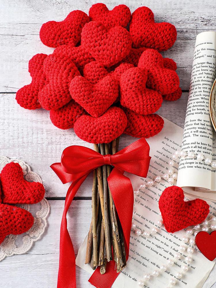 12 Bucăți Pandantiv Inimă Tricotată Agățat Manual Croșetat Inimă Ornament pentru Pom Cadou pentru Prieten Cadou pentru Profesor
