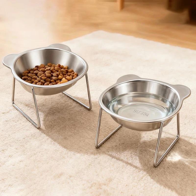 Stainless Steel Raised Cat Bowls with Whisker Fatigue Relief Pet Water Dish And Food Bowl for Cats Kitten Feeding Plates