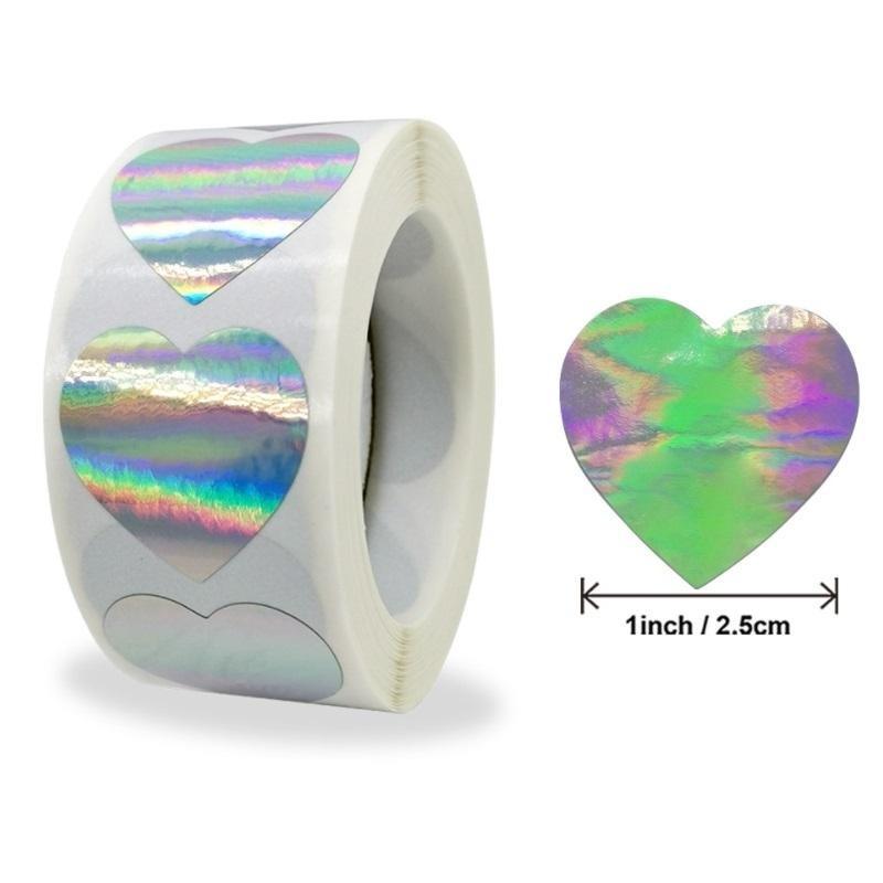 500pcs/roll Cute Cartoon Laser Hologram Sticker Aesthetic Heart-shaped Circular Scrapbook Notebook Computer Phone Car Fun Sticker