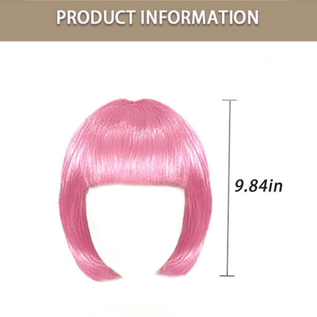 Short Straight Bob Hairpiece for Women Blunt Cut Bangs Cosplay Wig Halloween Themed Party Daily Use
