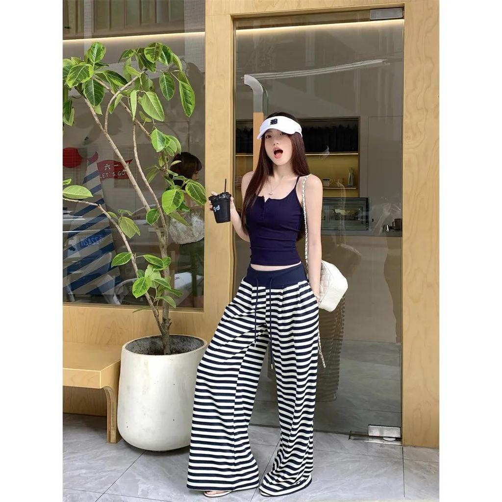 Women's Summer 2025 Striped High-Waisted Wide-Leg Loose Casual Pants