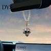 Personalized Alloy Skull Pendant Car Hanging Ornament, Gothic Faux Pearl Chain Auto Rear Spooky Vehicle Accessories View Mirror Charm, Funny Interior