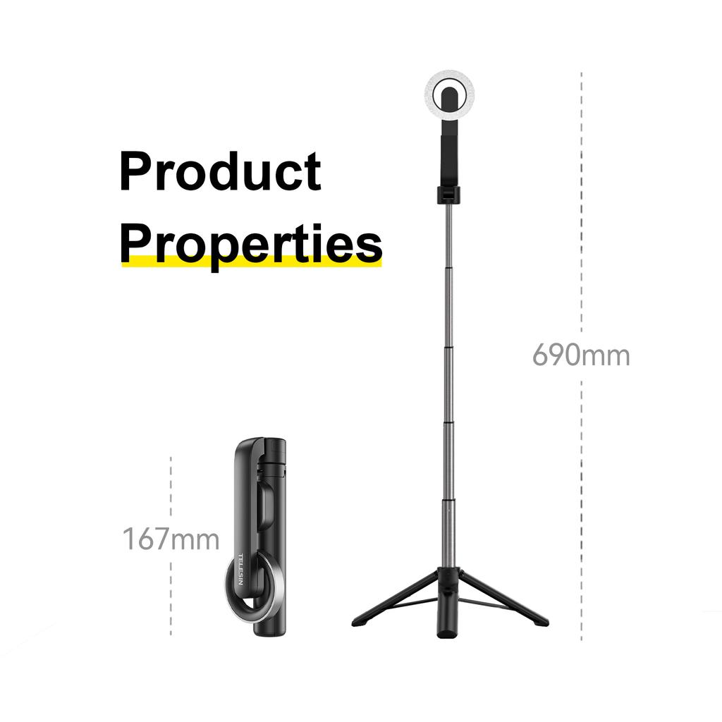 For TELESIN Magnetic Selfie Stick Tripod with Remote For Cellphone For iPhone 14 13 12 Pro Max For HUAWEI XIAOMI SAMSUNG