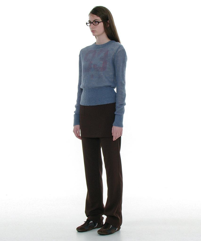 PARTIMENTO WOMEN Sheer Wide Rib Knit Crewneck_Dusty Blue