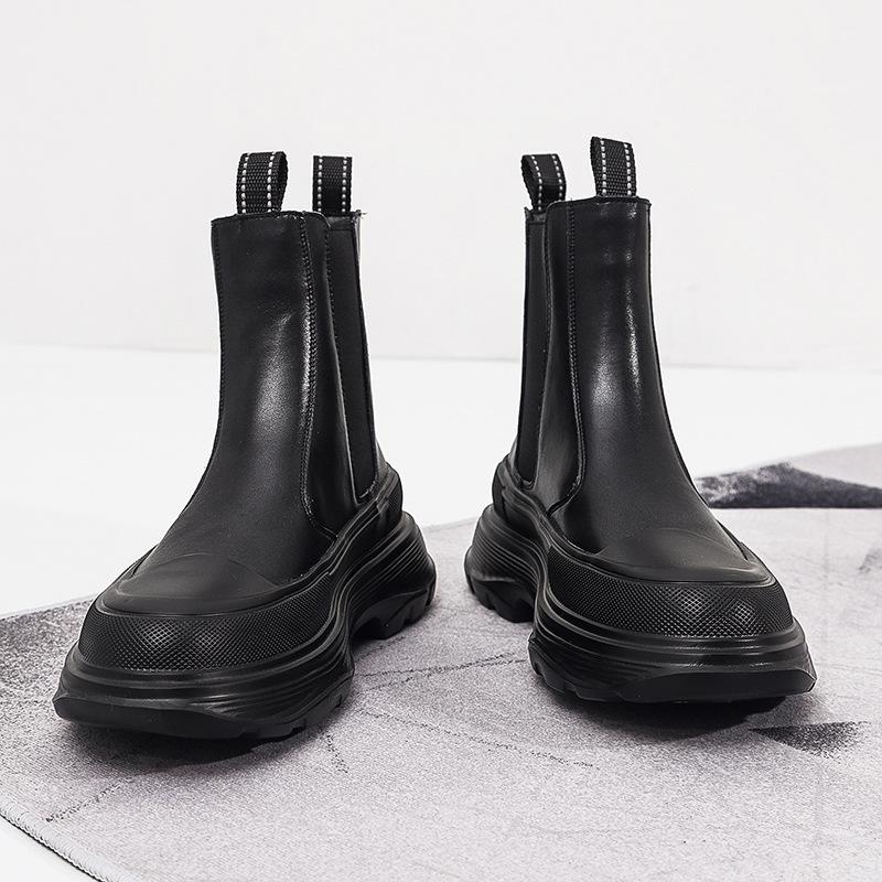 Autumn and winter men's trendy boots genuine leather thick-soled beef two-layer leather boots casual breathable men's Chelsea boots