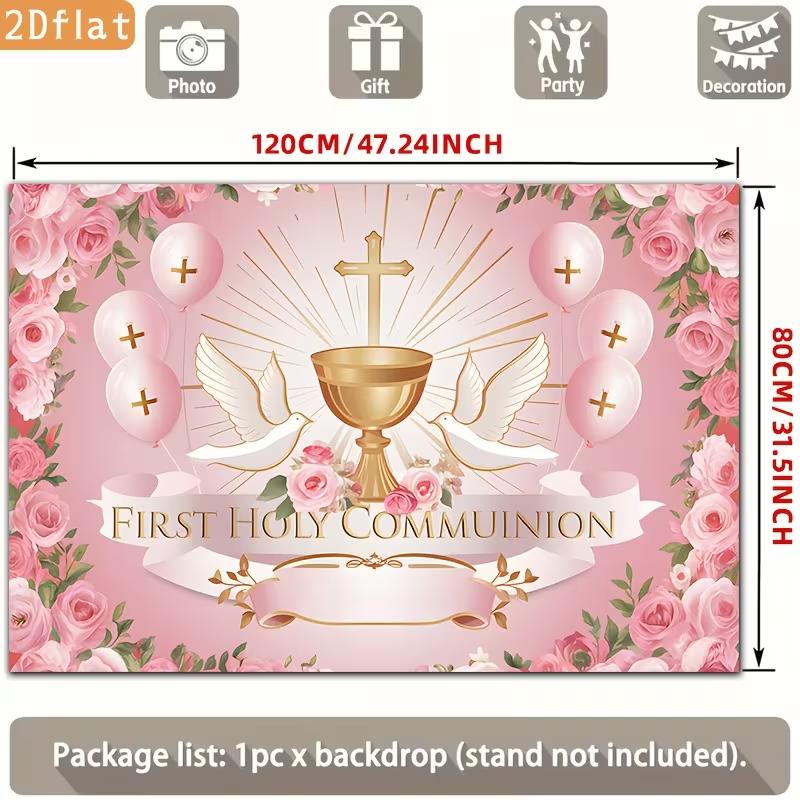 2D First Holy Communion Celebration Background, Chalice & Dove