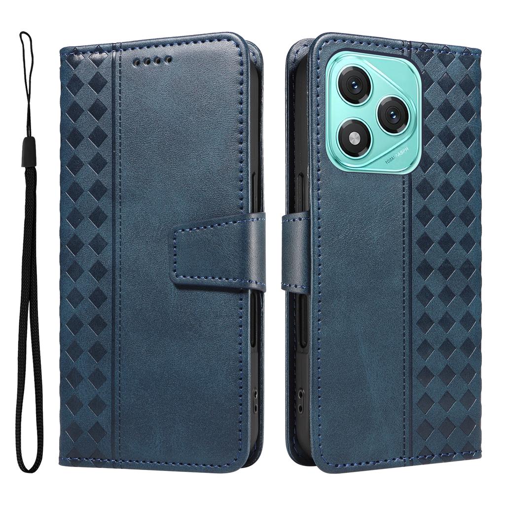 For Honor 400 Lite 5G Leather Case Wallet Stand Grids Imprinted Phone Cover with Strap