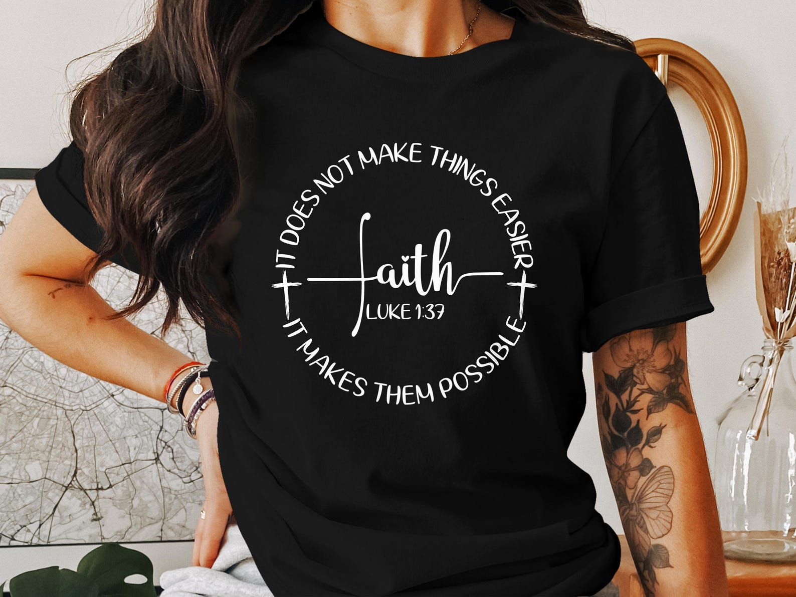 Faith Makes Possible T-Shirt, Christian T-Shirts, Bible Verse Tee, Inspirational Gift, Jesus Shirt, Religious Apparel, God Tee XL