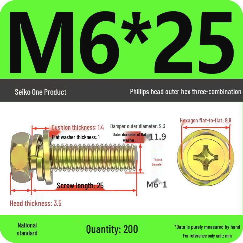 Hex Head Combo Screw Bolt with Washer and Spring Washer