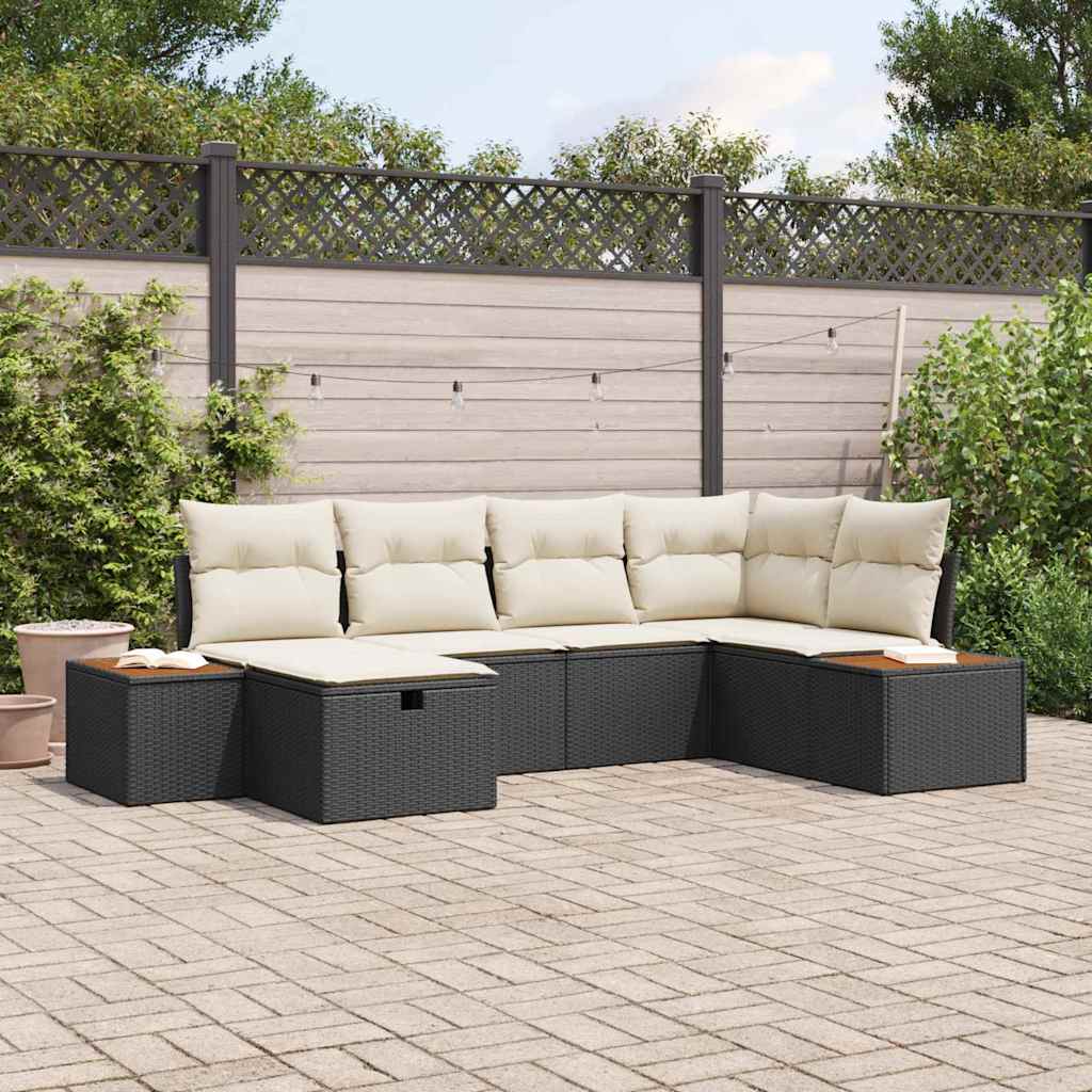 Garden Sofa Set with Cushions and Storage Black Poly Rattan
