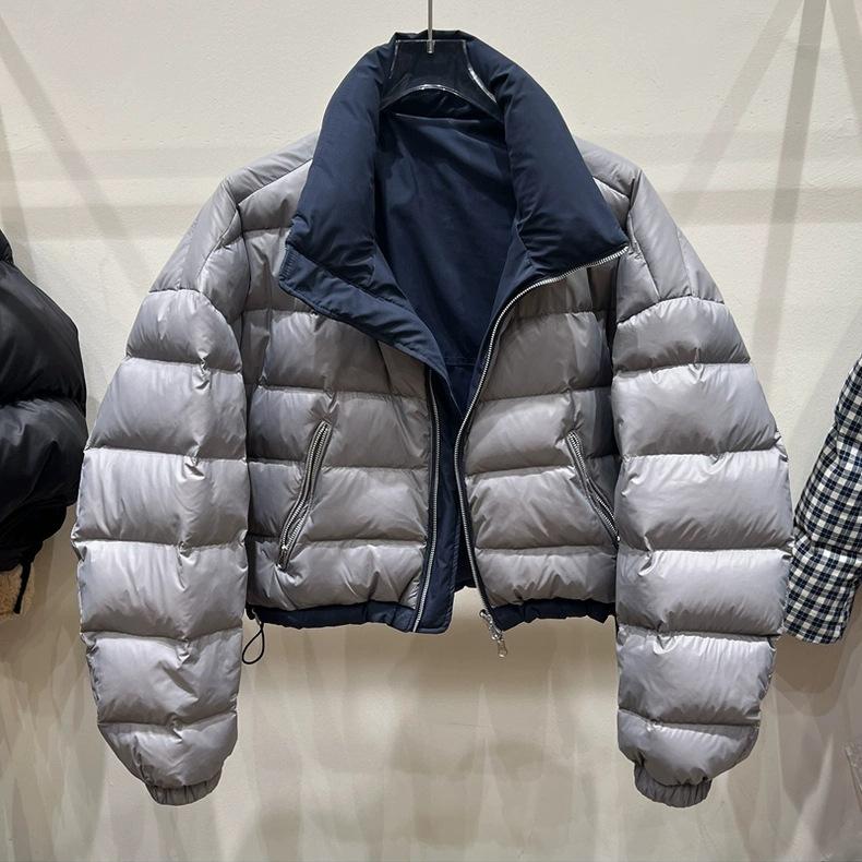European station double-sided down jacket women's winter new contrasting color casual stand-up collar bread jacket short jacket tide