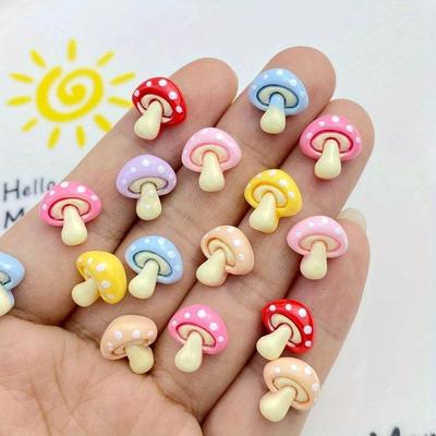 50Pcs/Bag Cute Resin Small Mushroom Flat Back Ornament Jewelry Making Manicure Hairwear Accessorie DIY Material