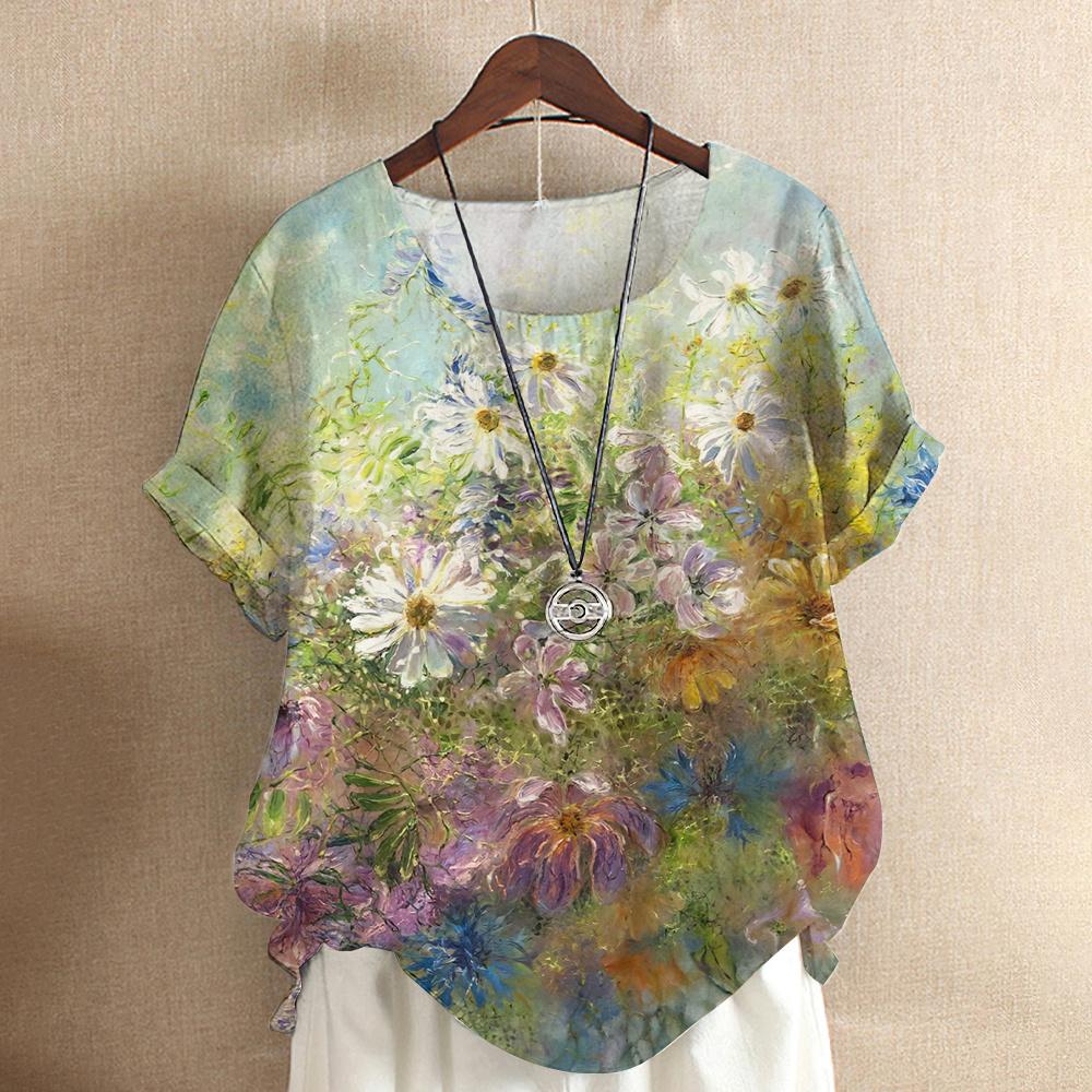 

Летний топ с круглым вырезом и 3D-цветочным принтом, модные повседневные женские футболки с короткими рукавами XS