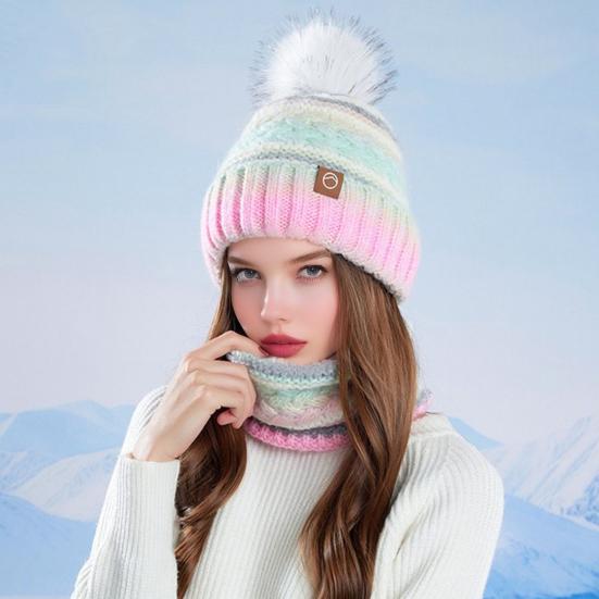 2Pcs/Set Winter Hat Scarf Set Thickened Velvet Lining Colorful Versatile Elastic Fit