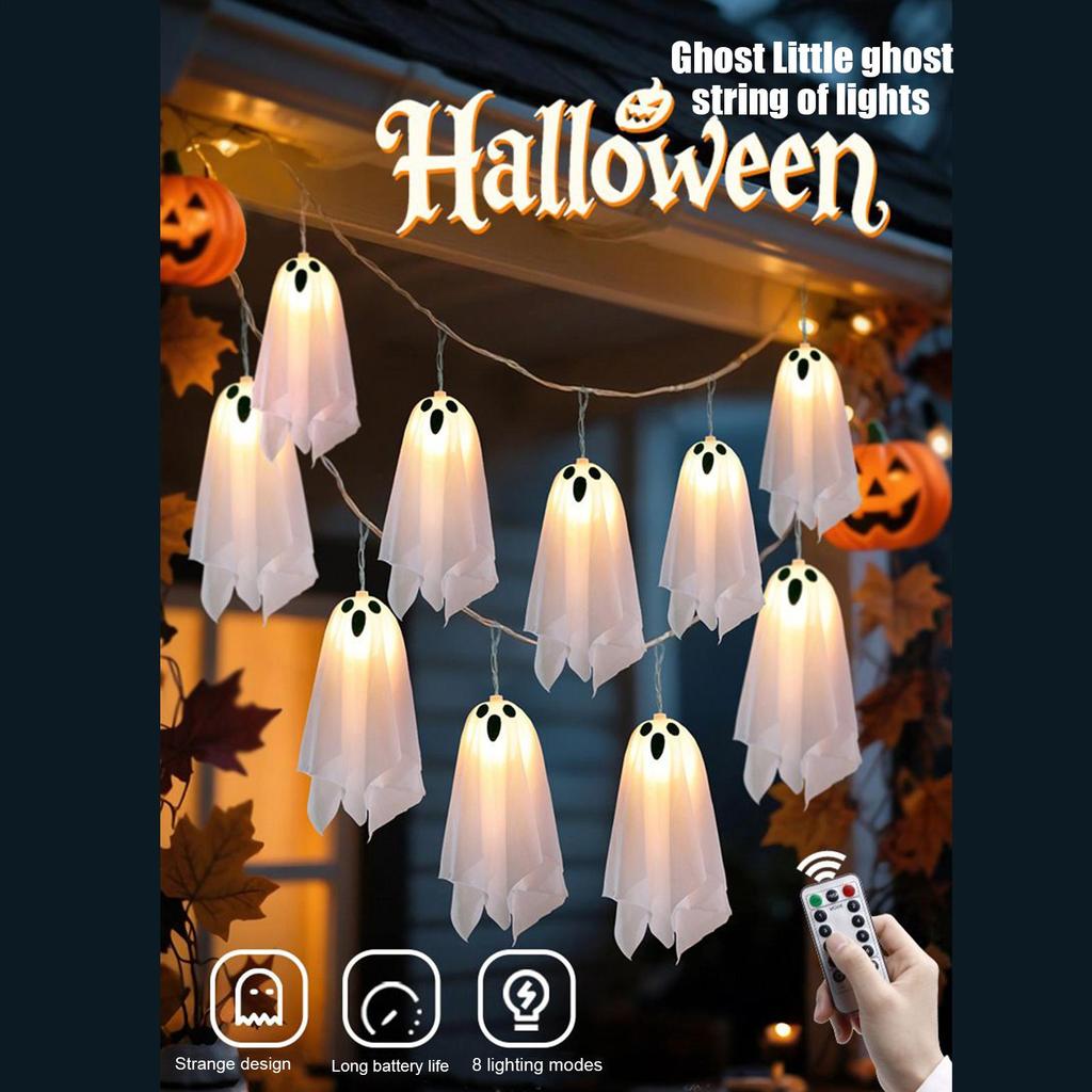 Halloween Ghost String Lights 10 LED Battery Powered String Lights With Ghost 8 Modes Ambient Lighting For Home Outdoor Patio