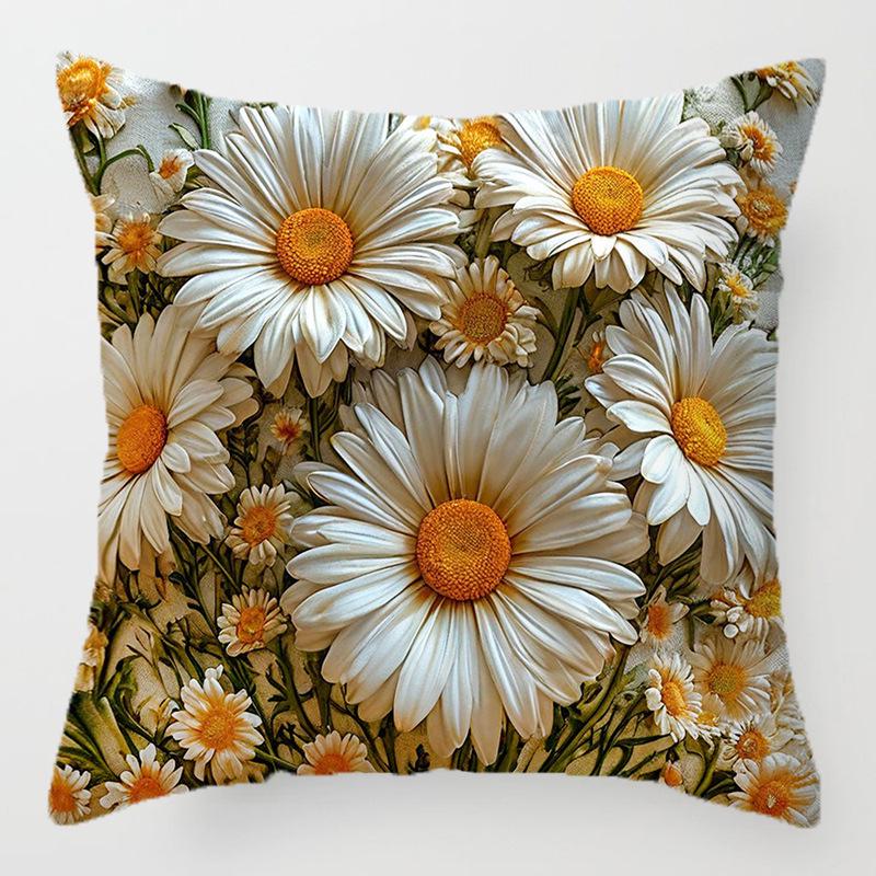 3D Floral Embroidery Throw Pillow Cover - Sofa Cushion, Digital Print Pillowcase