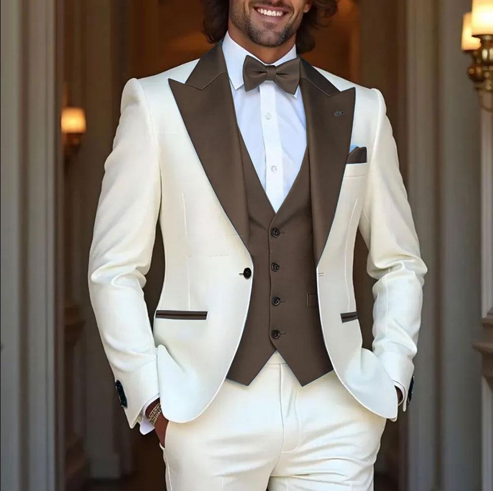

Новый белый и синий формальный мужской костюм Жених Свидетель Свадебная вечеринка Выпускной Вечер Бизнес Мужские смокинги Набор из 3 предметов Блейзер Жилет Брюки 6XL слоновая кость/тосканской коричневого
