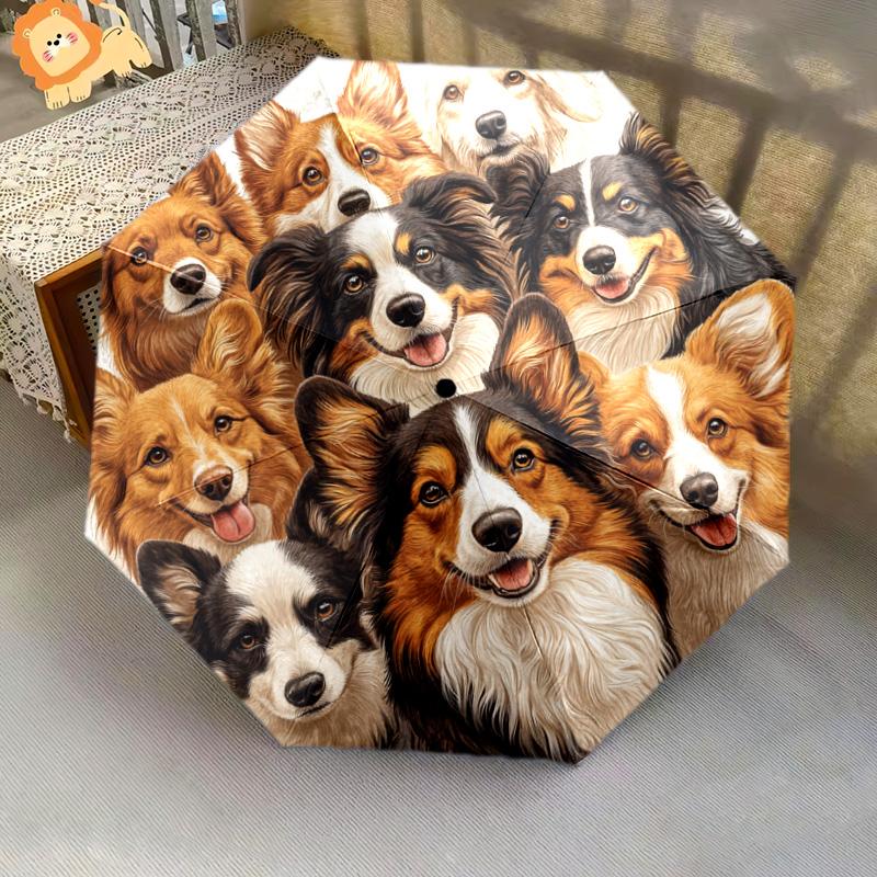 1 ks automatický skládací deštník - Vzor koláže psů, přenosný a skládací design s 8 žebry, Vánoční narozeninové dárky