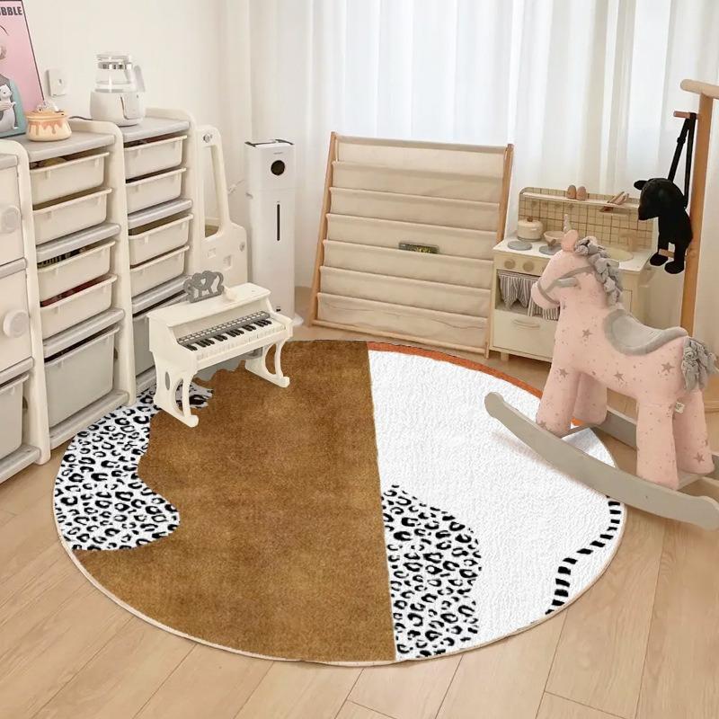 Round Rug Animal Print Cartoon Pattern Circle Carpet for Living Room Floor Mat Chair Coffee Table Bedside Kids Love Decoration