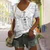Personalized Retro Women Clothing 3D V-neck Short-sleeved Old Newspaper Print Summer Women Clothing T-shirt Street Harajuku Top
