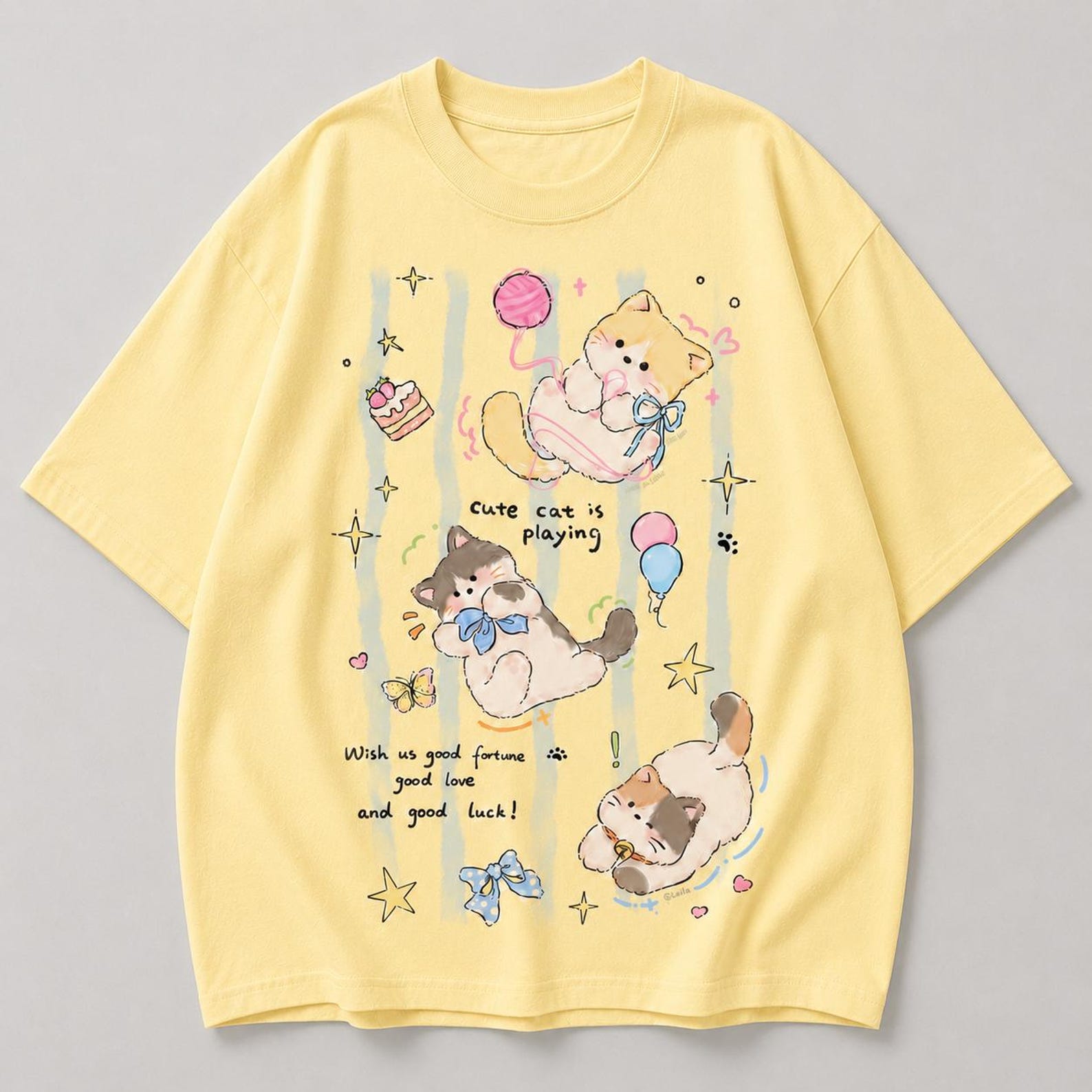 Cute Cat Is Playing Kawaii T-Shirt, Pastel Kitty Graphic Tee, Cute Anime Cat Shirt, Soft Girl Aesthetic Tee, Kawaii Cat Lover Gift 2XL