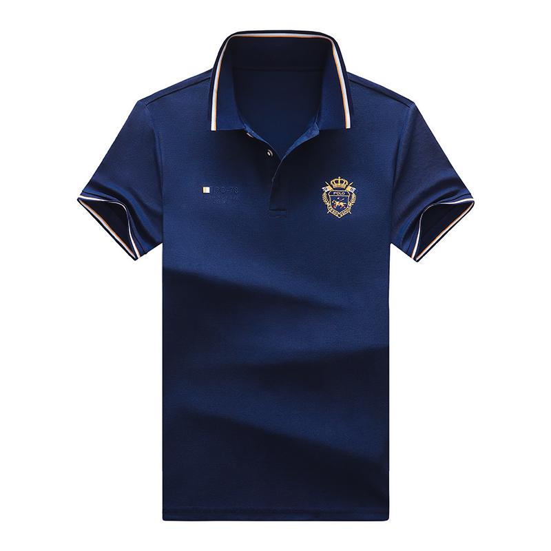 Trend Hub New Men's Casual Embroidery Short Sleeve Polo Shirt Fashion Solid Color Top