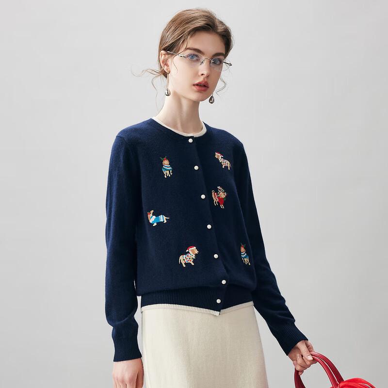 Kemengboka Women's 2025 Autumn/Winter Round Neck Cashmere Cardigan