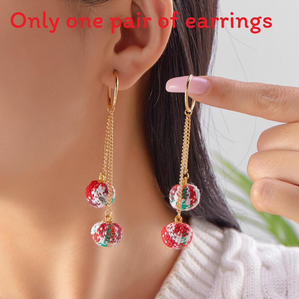 

Christmas Ball Fringe Earrings With Heart Gingerbread Accents For Holiday Fashion StyleB