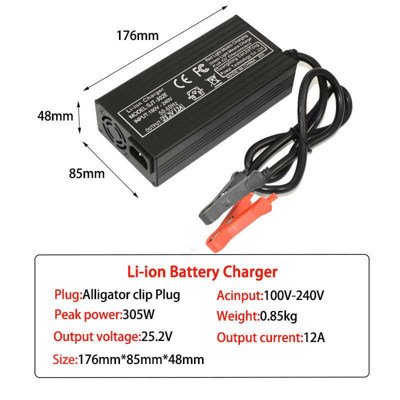 25.2V 10A 12A 28A Charger Smart Aluminum Case for 6S 22.2V Outdoor Li-ion Battery,Battery Pack Charger Built-in cooling fan