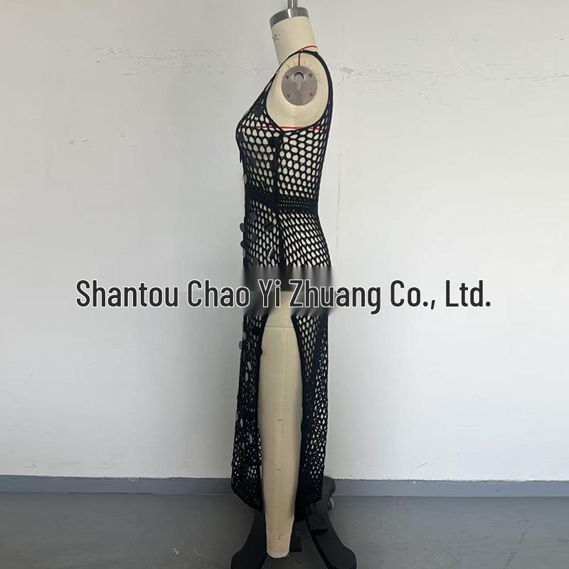 Women's Sequin Long Vacation Dress: Sexy Hollow-Out, Sun Protection Beach Cover-Up
