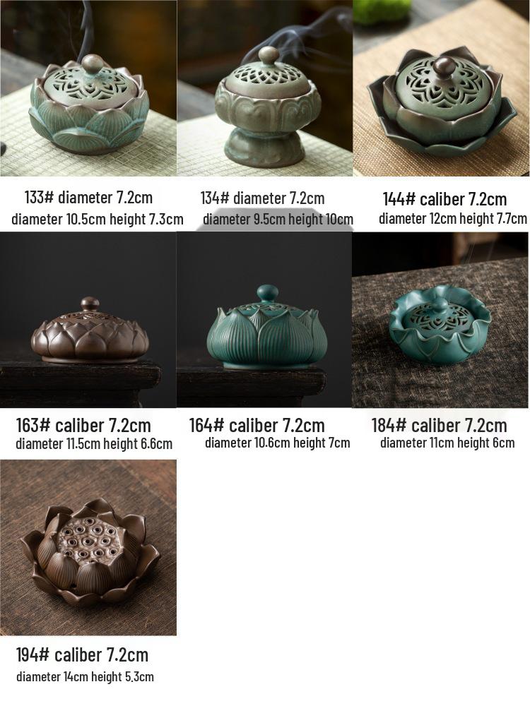 Zen Lotus Ceramic Incense Burner - Antique Sandalwood Coil for Indoor Use