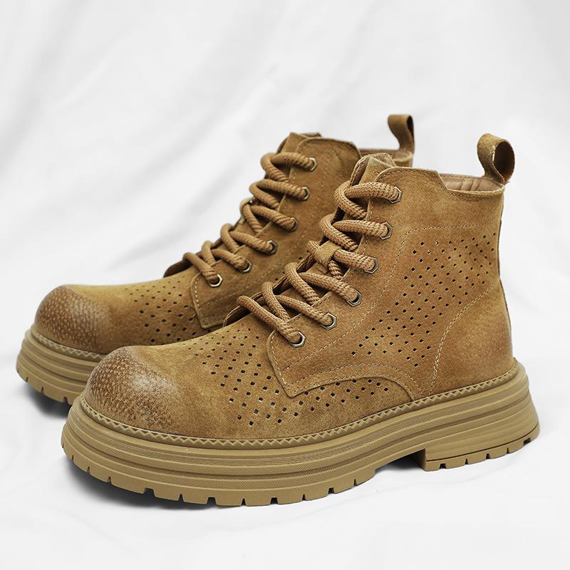 

2025 summer new hollow breathable couple Martin boots men s versatile thick-soled heightening tooling boots outdoor boots 44 коричневый