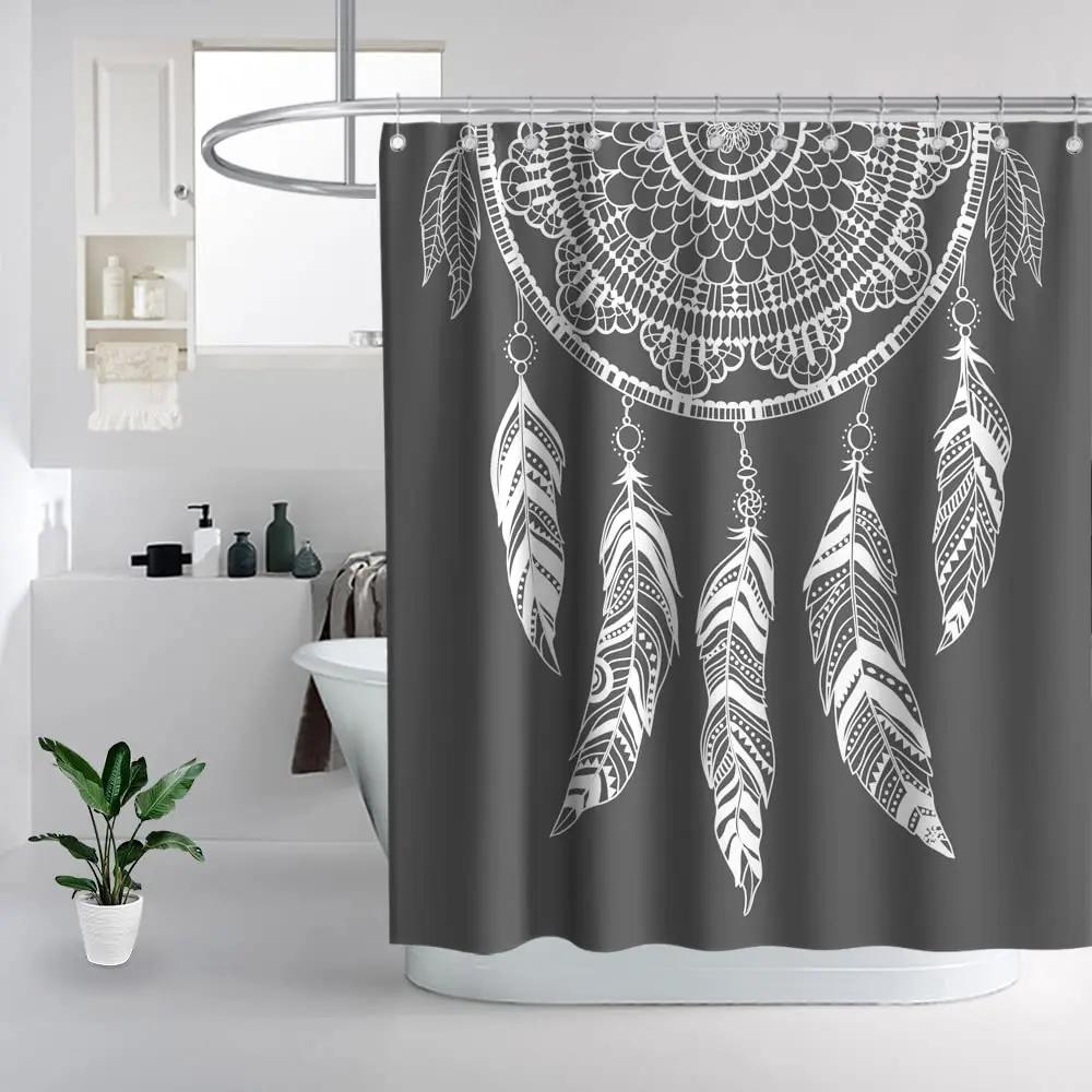 Colorful Theme Dreamcatcher Shower Curtain Feather Ornaments Hope Dreams Come True Art Print Polyester Fabric Bathroom Curtains