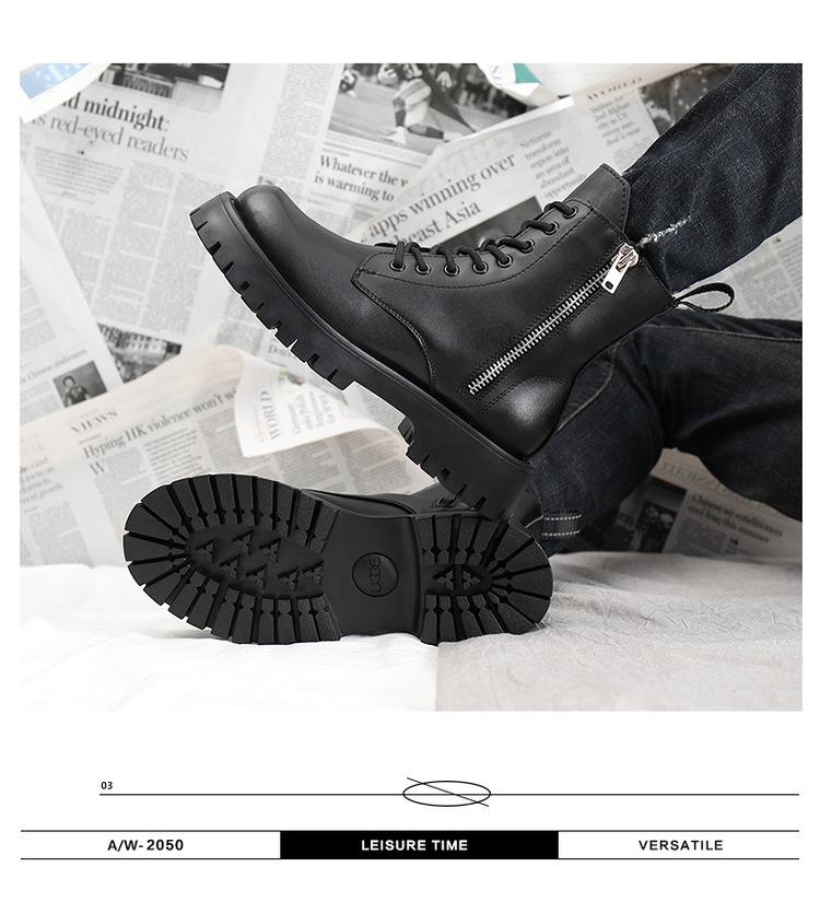 Men's High-Top Leather Martin Boots - British Style, Thick Sole, Velvet Lining, Winter Warmth