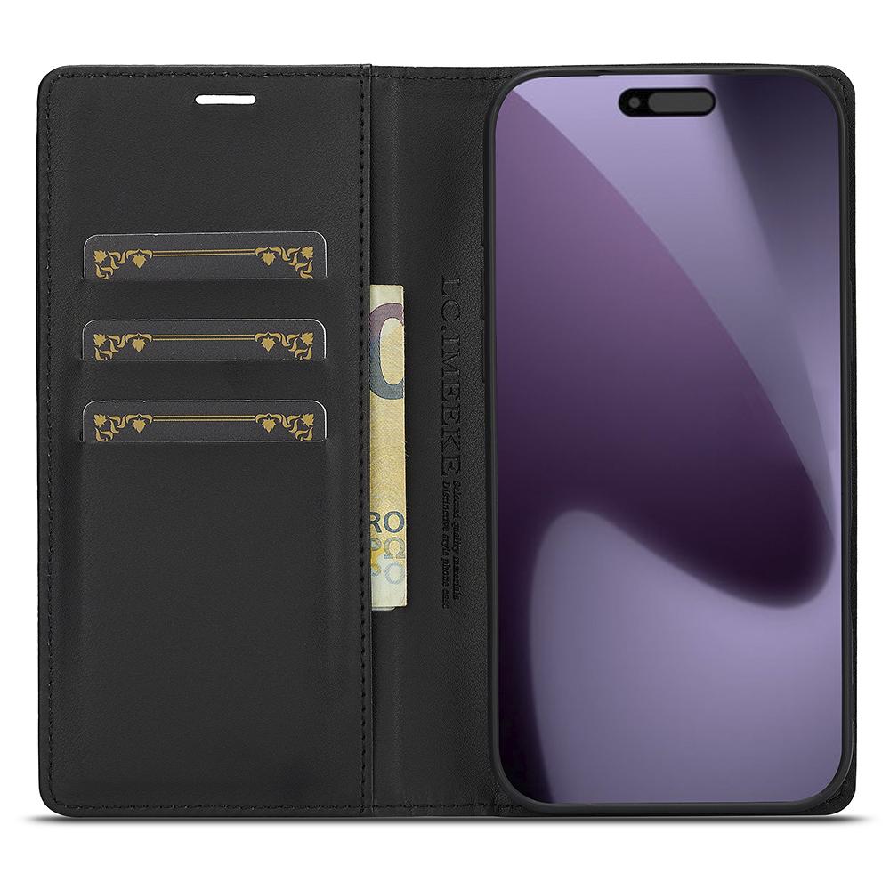 LC.IMEEKE For iPhone 17 Pro Wallet Case Carbon Fiber Texture Leather Phone Cover