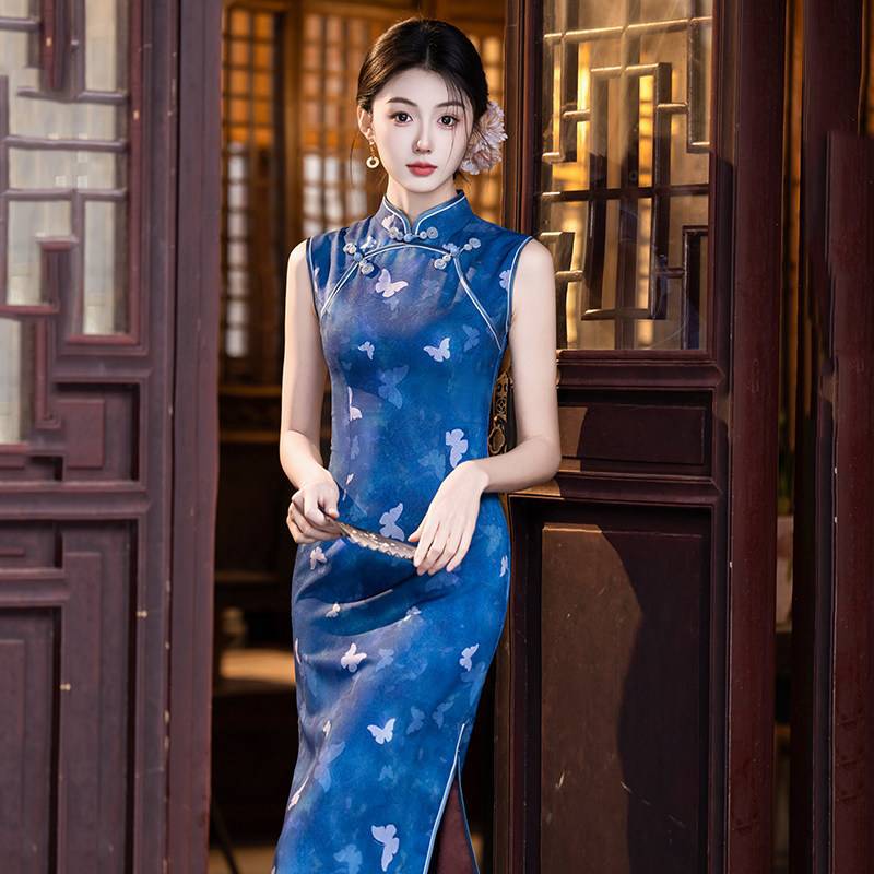 Blue sleeveless national style new Chinese Suzhou long cheongsam improved young 1011 new women's high sense summer