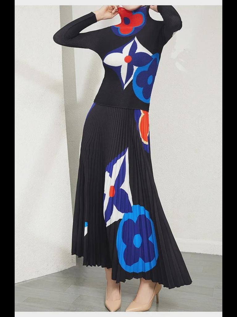 2024 Spring/Autumn Women's High-End Retro Pleated Two-Piece Skirt Suit